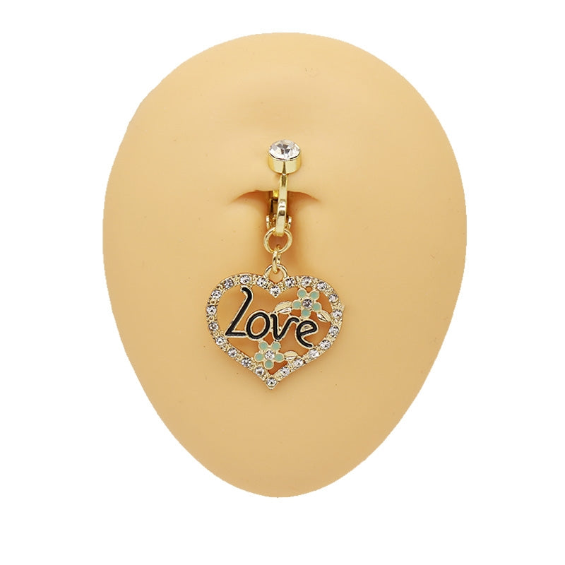 Vintage Cross Heart Belly Ring - 316 Stainless Steel with Rhinestones, Gold Plated