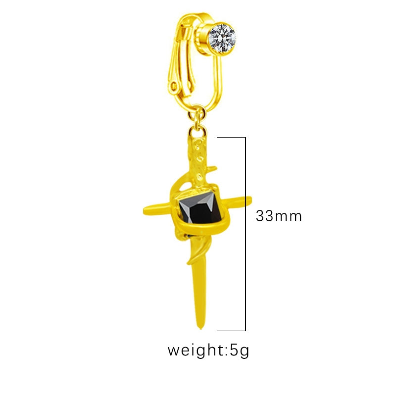 Vintage Cross Heart Belly Ring - 316 Stainless Steel with Rhinestones, Gold Plated