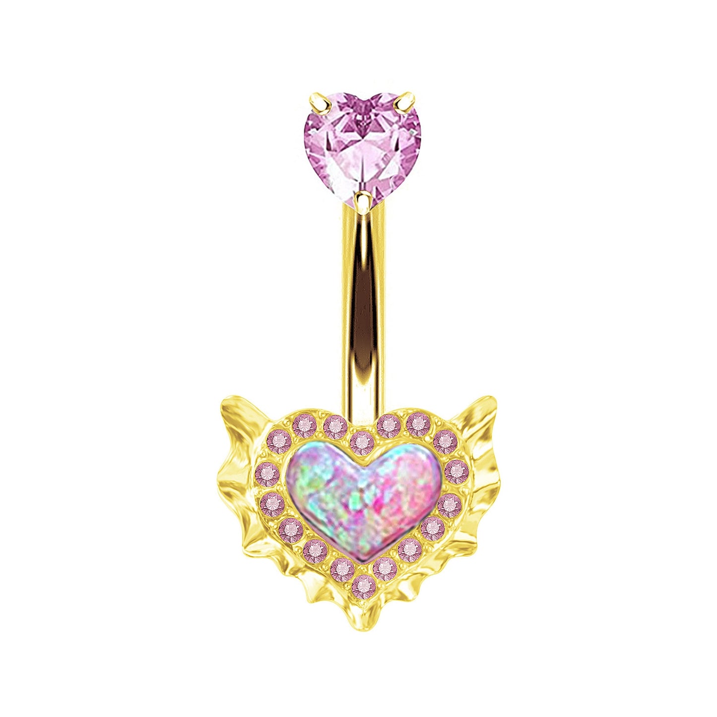 Heart Shape Zircon Inlay Belly Ring with Butterfly and Wing Accents