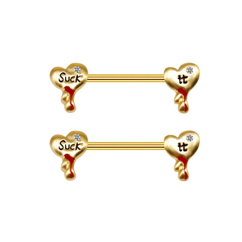 Nordic Gothic Heart Shape Belly and Nipple Rings - 316 Stainless Steel with Rhinestone Inlay, White and Gold Plated