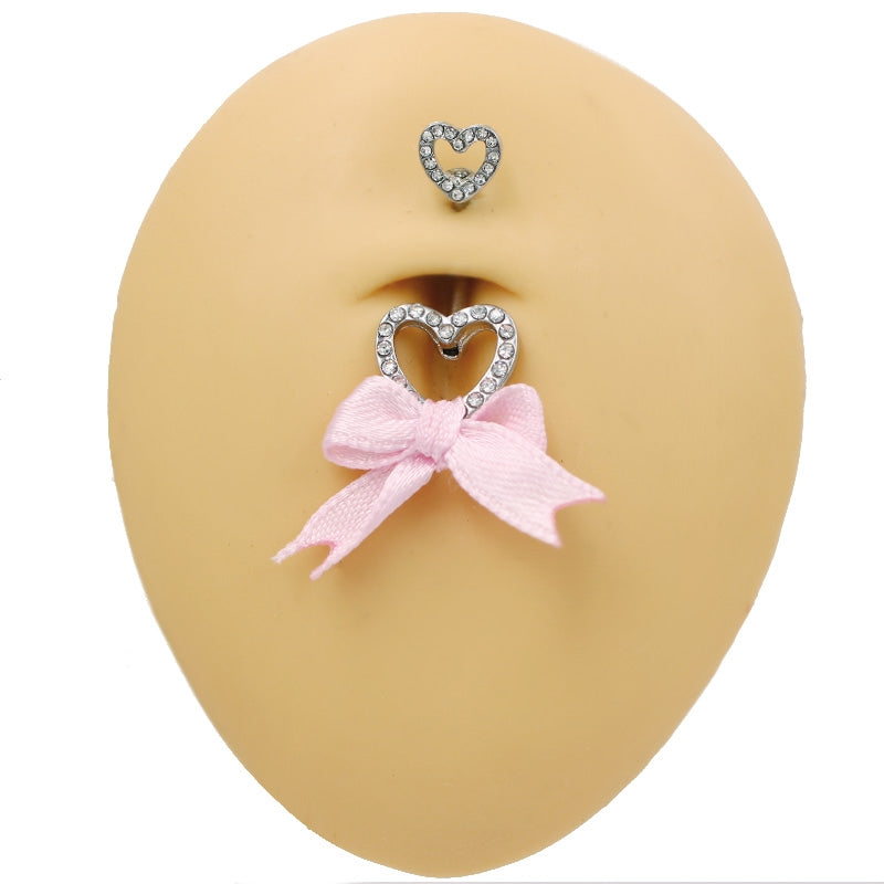 1 Piece Belly Rings IG Style Shiny Heart Shape Bow Knot 316 Stainless Steel  Alloy Inlay Rhinestones Glass Gold Plated