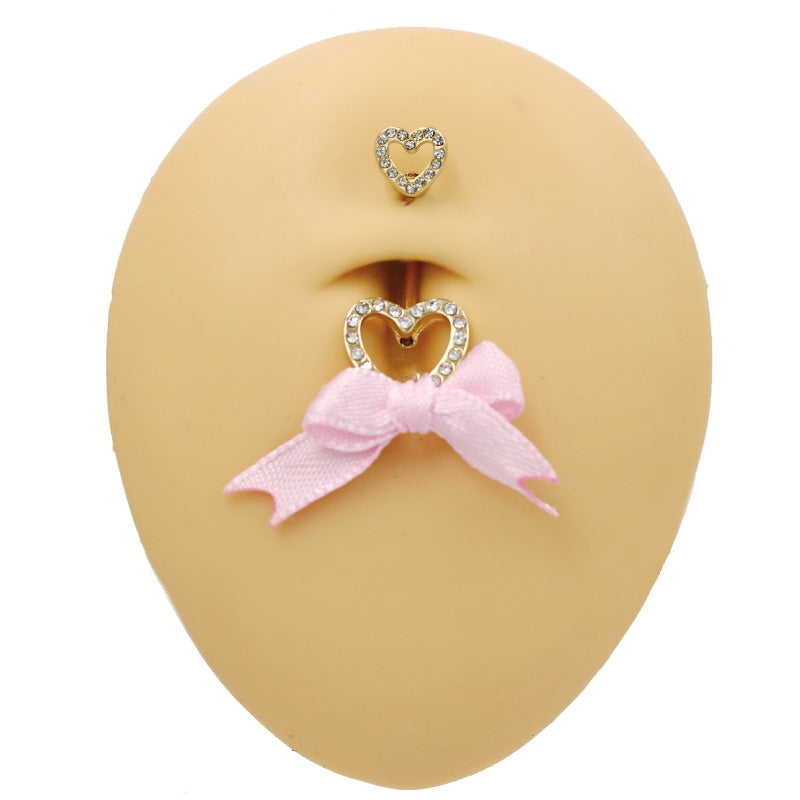 1 Piece Belly Rings IG Style Shiny Heart Shape Bow Knot 316 Stainless Steel  Alloy Inlay Rhinestones Glass Gold Plated