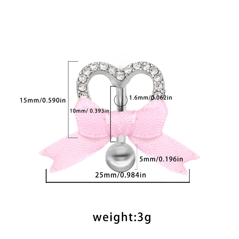 1 Piece Belly Rings IG Style Shiny Heart Shape Bow Knot 316 Stainless Steel  Alloy Inlay Rhinestones Glass Gold Plated