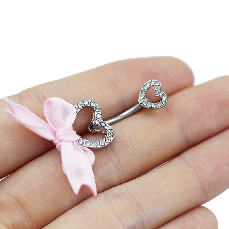 1 Piece Belly Rings IG Style Shiny Heart Shape Bow Knot 316 Stainless Steel  Alloy Inlay Rhinestones Glass Gold Plated