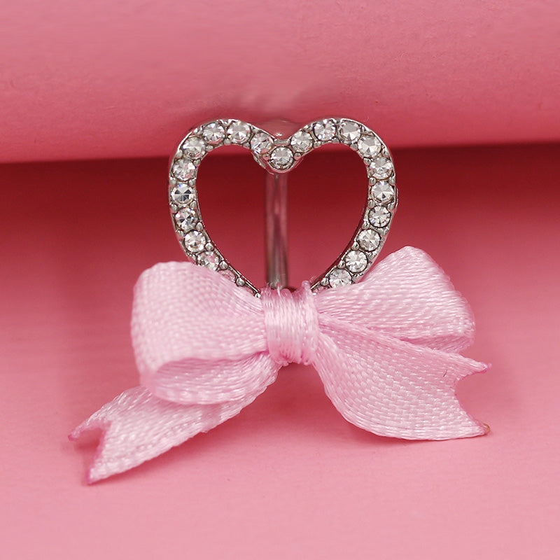 1 Piece Belly Rings IG Style Shiny Heart Shape Bow Knot 316 Stainless Steel  Alloy Inlay Rhinestones Glass Gold Plated