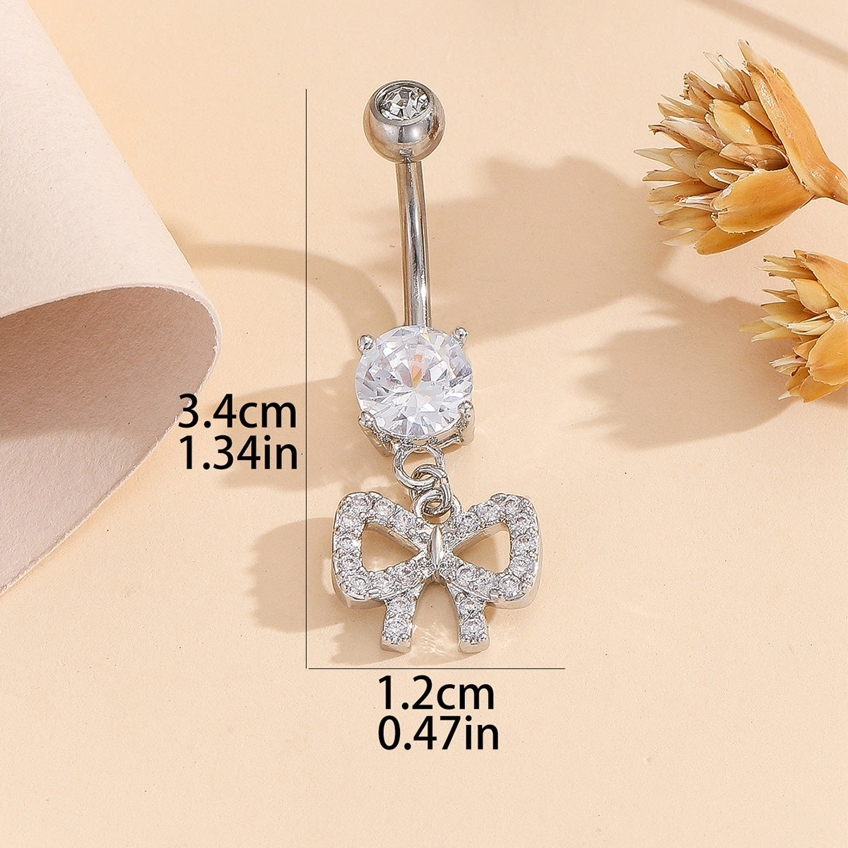 Belly Ring 304 Stainless Steel Bow Knot with Zircon Inlay for Women