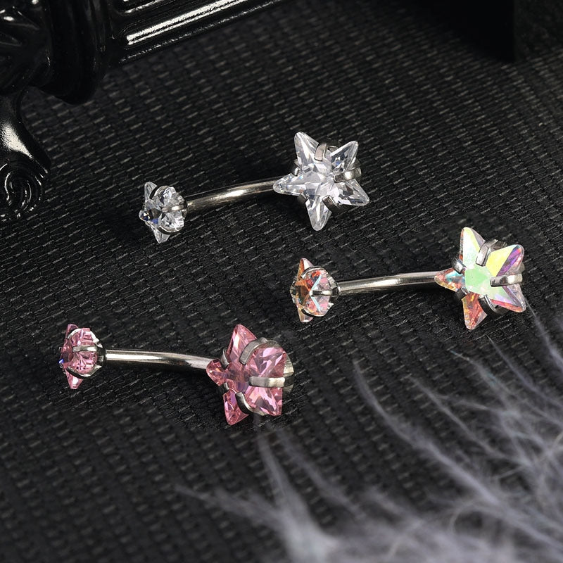 Modern Pentagram Zircon Inlay Stainless Steel Belly Ring