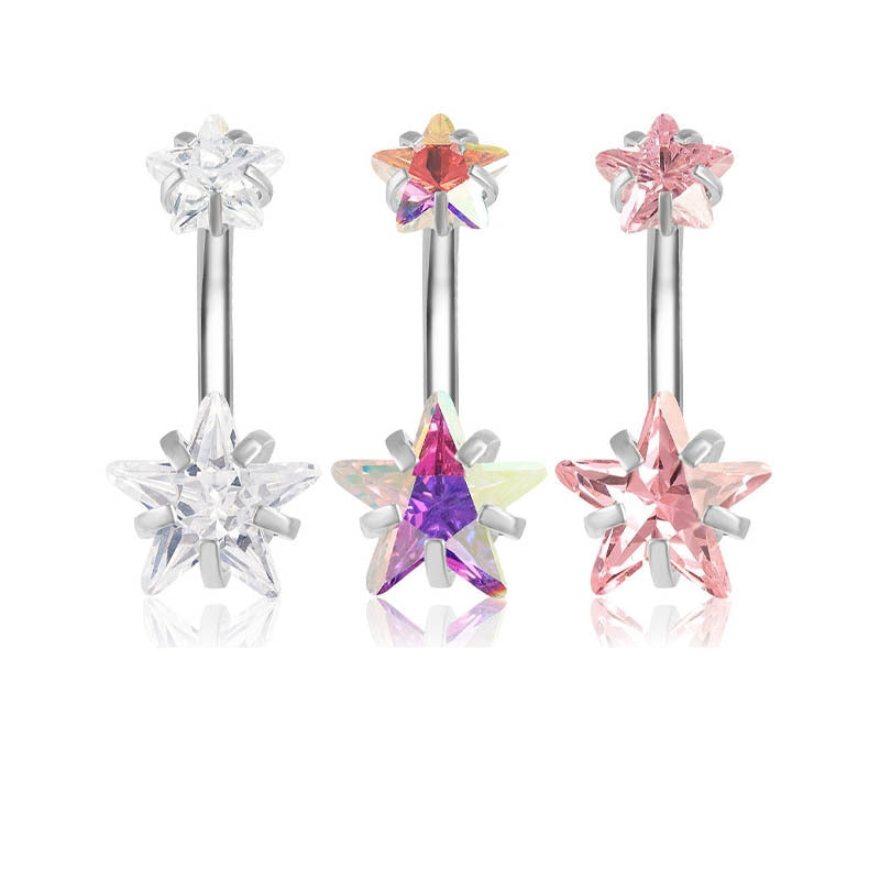 Modern Pentagram Zircon Inlay Stainless Steel Belly Ring