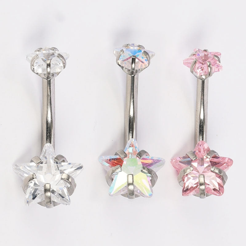 Modern Pentagram Zircon Inlay Stainless Steel Belly Ring