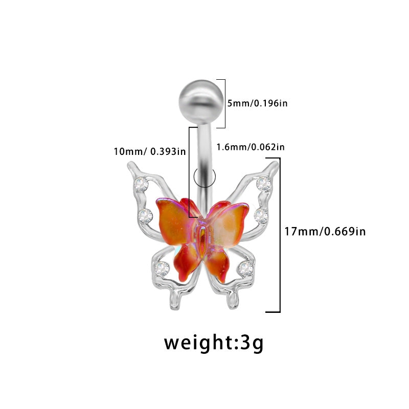 1 Piece Belly Rings Princess Cute Shiny Butterfly 316 Stainless Steel  Alloy Plating Inlay Acrylic Rhinestones White Gold Plated