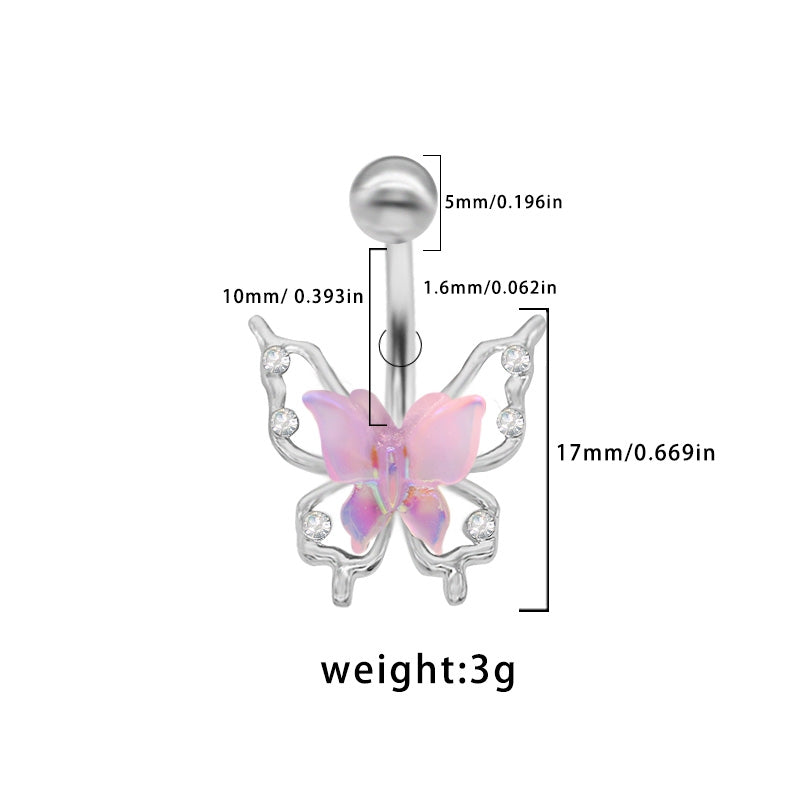 1 Piece Belly Rings Princess Cute Shiny Butterfly 316 Stainless Steel  Alloy Plating Inlay Acrylic Rhinestones White Gold Plated