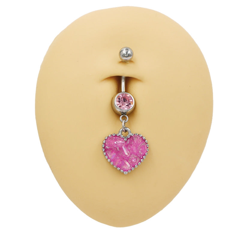 1 Piece Heart Shape Belly Ring - Punk Simple Style, 316 Stainless Steel with Rhinestone Inlay, White Gold Plated