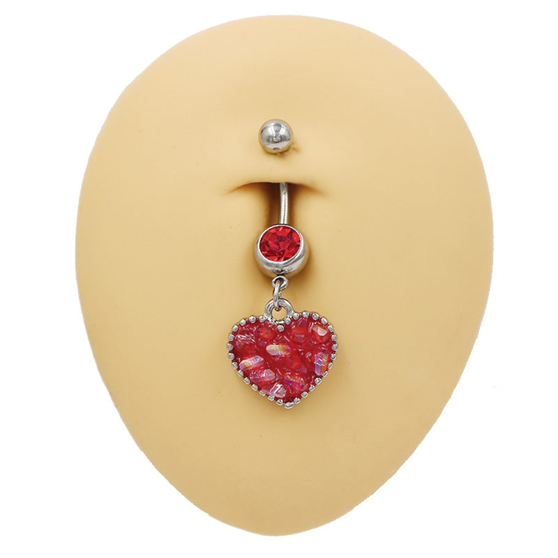 1 Piece Heart Shape Belly Ring - Punk Simple Style, 316 Stainless Steel with Rhinestone Inlay, White Gold Plated