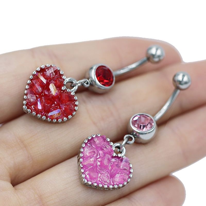 1 Piece Belly Rings Punk Simple Style Commute Heart Shape 316 Stainless Steel  Alloy Inlay Rhinestones White Gold Plated