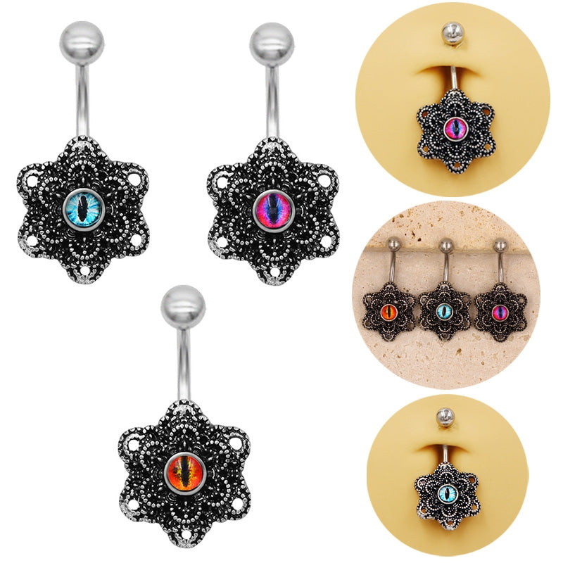 1 Piece Belly Rings Retro Exaggerated Punk Flower 316 Stainless Steel  Alloy Inlay Acrylic Black Nickel