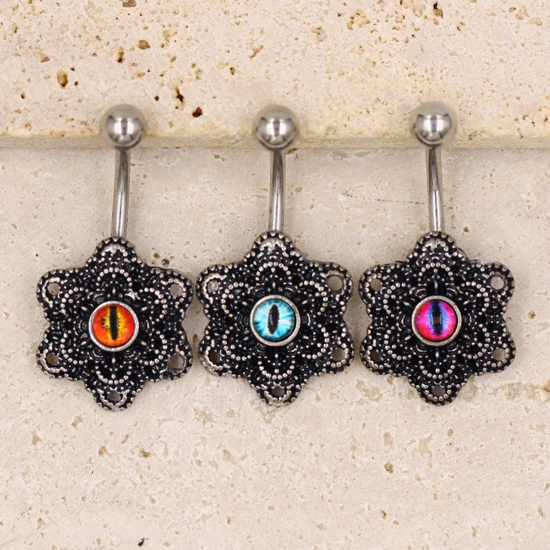 1 Piece Belly Rings Retro Exaggerated Punk Flower 316 Stainless Steel  Alloy Inlay Acrylic Black Nickel