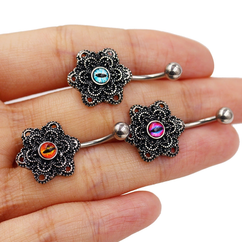 1 Piece Belly Rings Retro Exaggerated Punk Flower 316 Stainless Steel  Alloy Inlay Acrylic Black Nickel