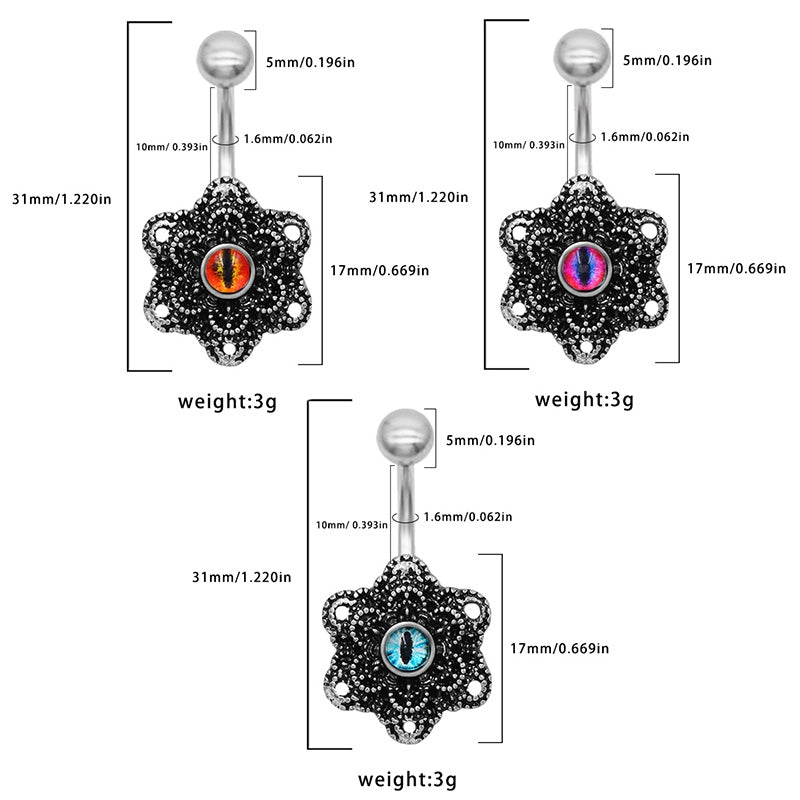 1 Piece Belly Rings Retro Exaggerated Punk Flower 316 Stainless Steel  Alloy Inlay Acrylic Black Nickel