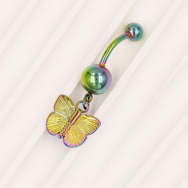 Retro Punk Butterfly & Heart Belly Rings - Stainless Steel & Alloy, Gold/Silver Plated, Resin Inlay