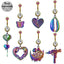 Retro Punk Butterfly & Heart Belly Rings - Stainless Steel & Alloy, Gold/Silver Plated, Resin Inlay