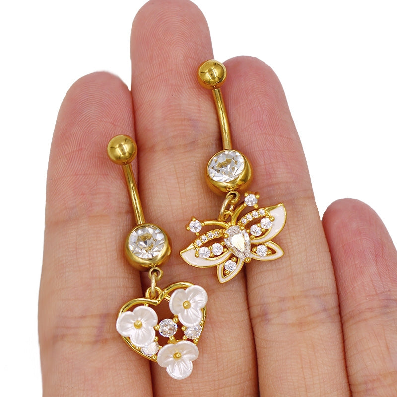 1 Piece Belly Rings Classic Star Heart Butterfly Design 316 Stainless Steel Alloy with Resin Rhinestones Glass Gold Plated