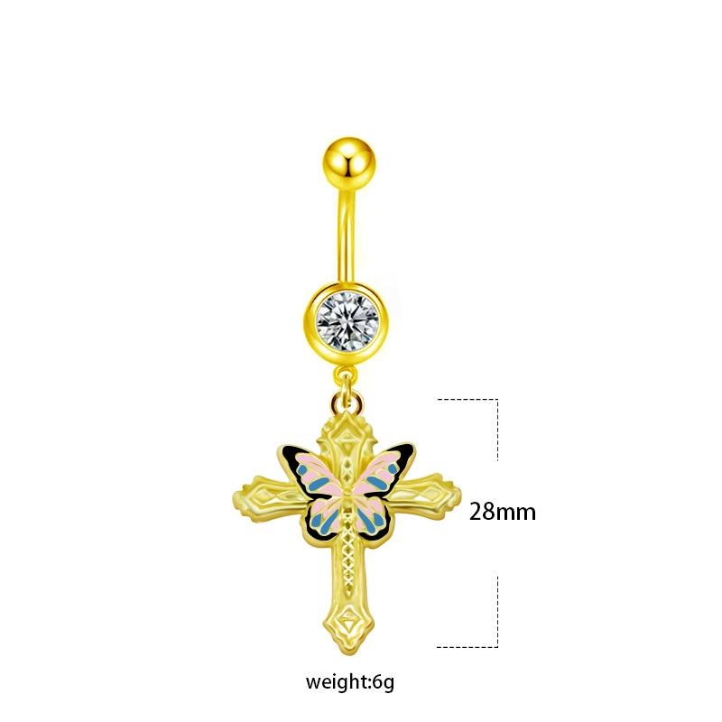 1 Piece Belly Rings Sexy Heart Shape Flower Butterfly 316 Stainless Steel  Alloy Enamel Plating Inlay Rhinestones White Gold Plated