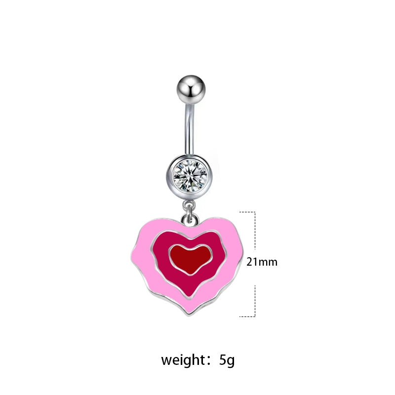 1 Piece Belly Rings Sexy Heart Shape Flower Butterfly 316 Stainless Steel  Alloy Enamel Plating Inlay Rhinestones White Gold Plated