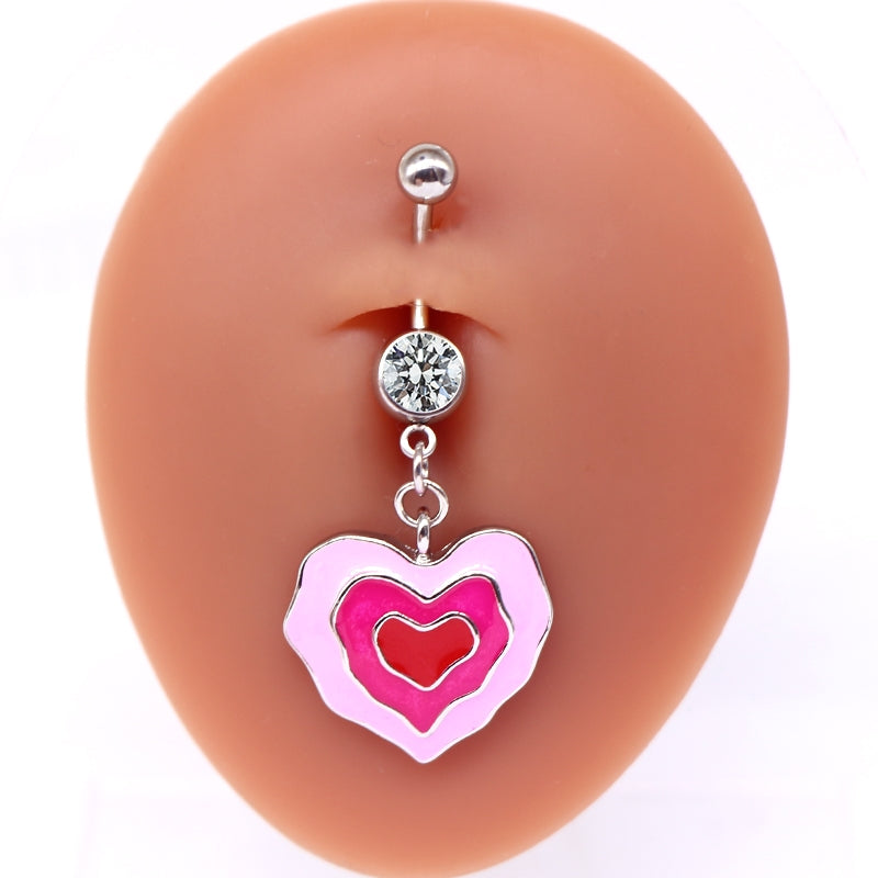 1 Piece Belly Rings Sexy Heart Shape Flower Butterfly 316 Stainless Steel  Alloy Enamel Plating Inlay Rhinestones White Gold Plated