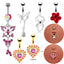 Heart Shape Flower & Butterfly Belly Ring - Stainless Steel with Rhinestones