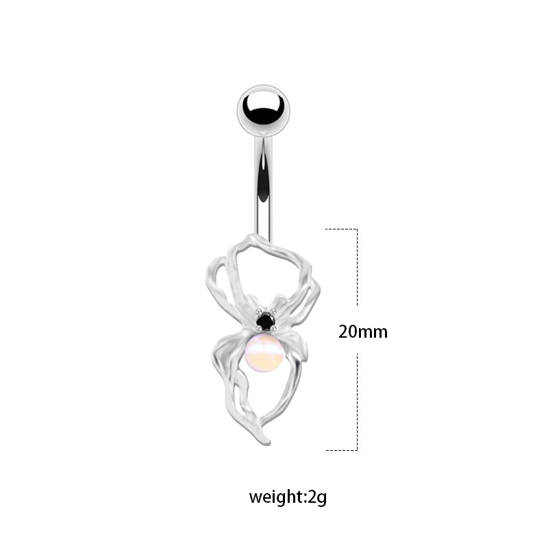 Heart Shape Flower & Butterfly Belly Ring - Stainless Steel with Rhinestones