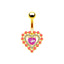 Heart Shape Flower & Butterfly Belly Ring - Stainless Steel with Rhinestones