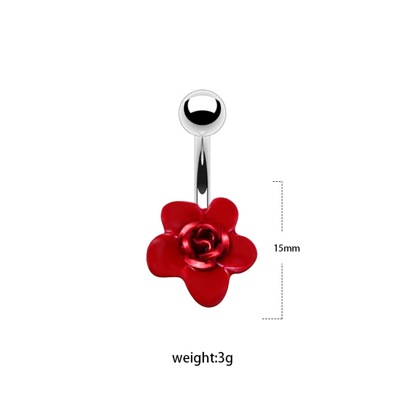 Heart Shape Flower & Butterfly Belly Ring - Stainless Steel with Rhinestones