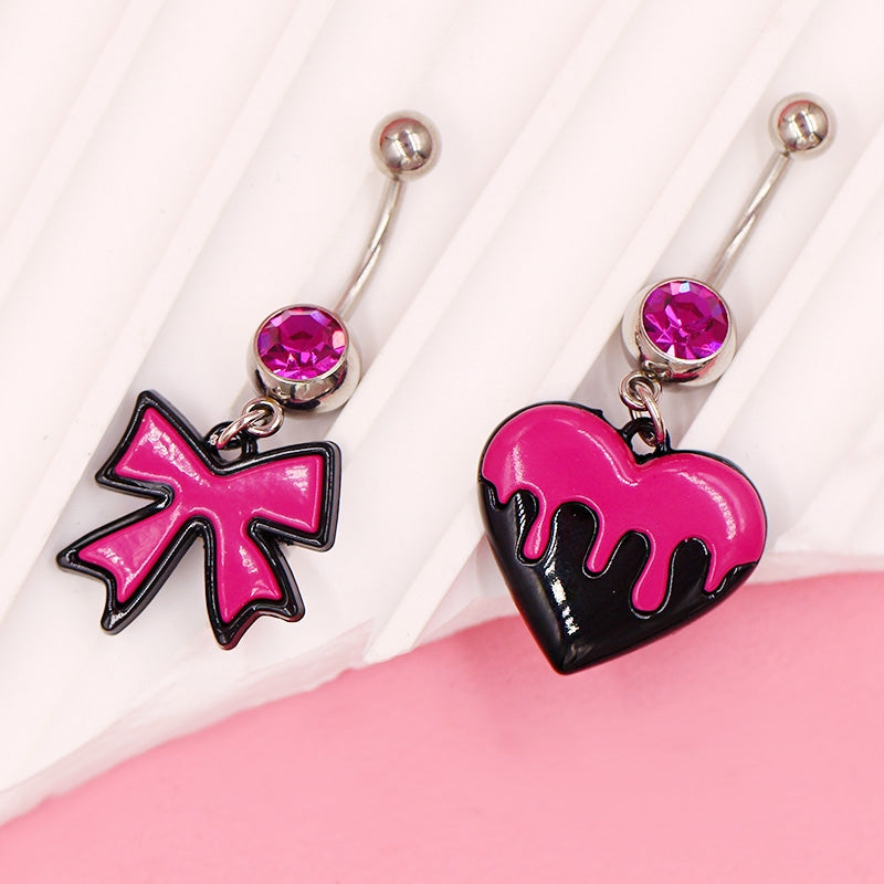 Flamingo and Cat Claw Navel Ring with Rhinestones and Gold Plating