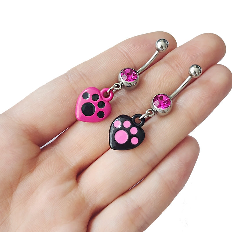 Flamingo and Cat Claw Navel Ring with Rhinestones and Gold Plating