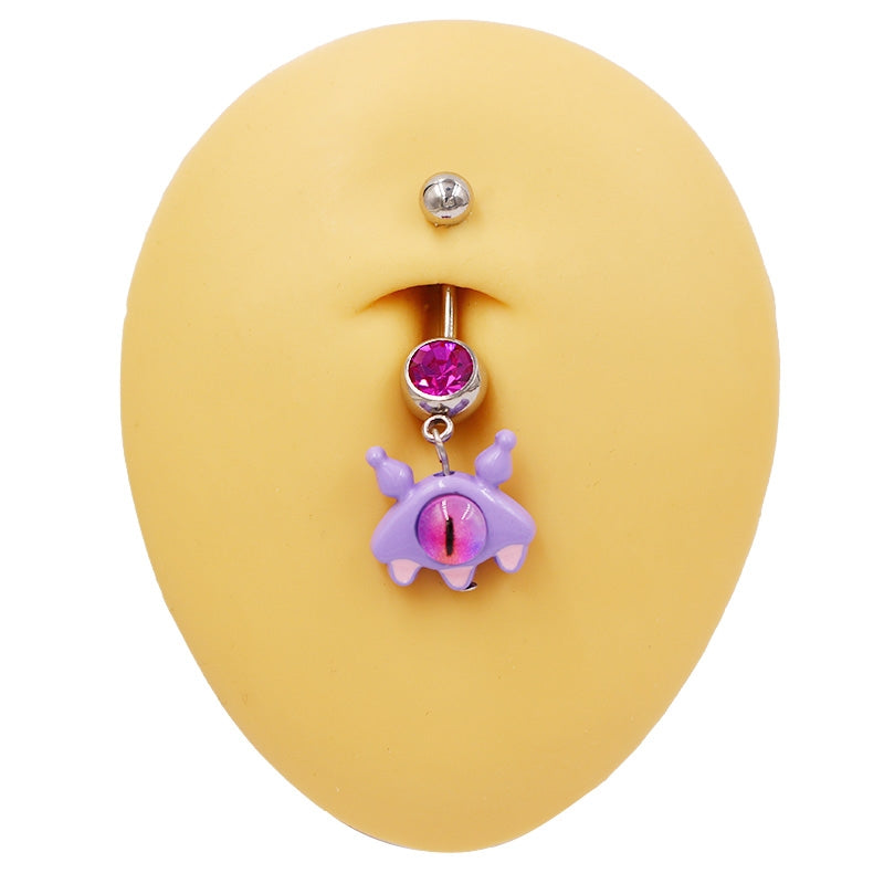 Flamingo and Cat Claw Navel Ring with Rhinestones and Gold Plating