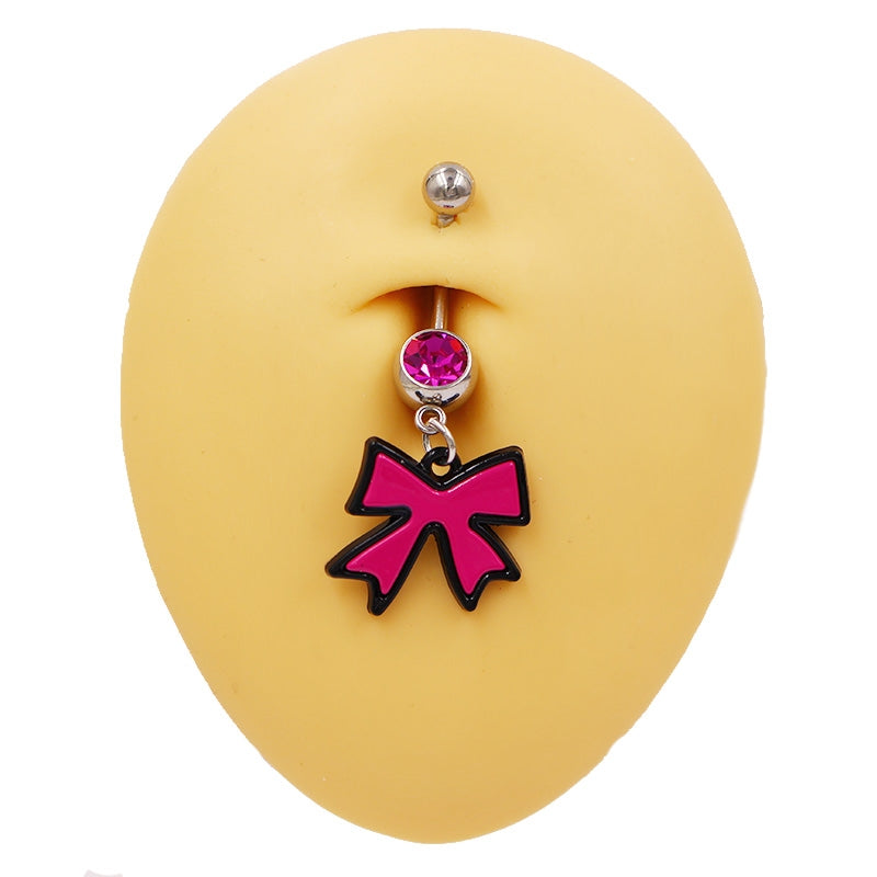 Flamingo and Cat Claw Navel Ring with Rhinestones and Gold Plating