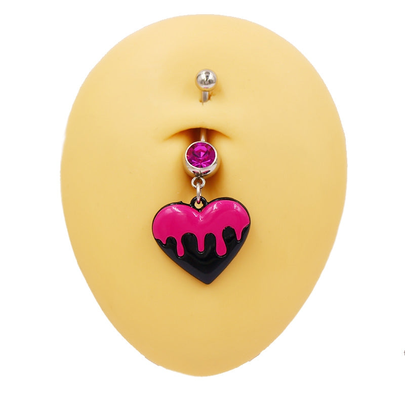 Flamingo and Cat Claw Navel Ring with Rhinestones and Gold Plating