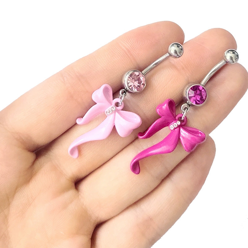 Flamingo and Cat Claw Navel Ring with Rhinestones and Gold Plating