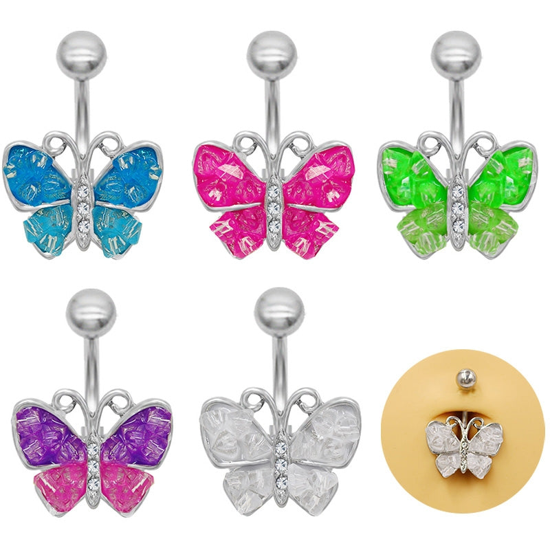 1 Piece Belly Rings Simple Style Classic Style Butterfly 316 Stainless Steel  Alloy Butterfly White Gold Plated