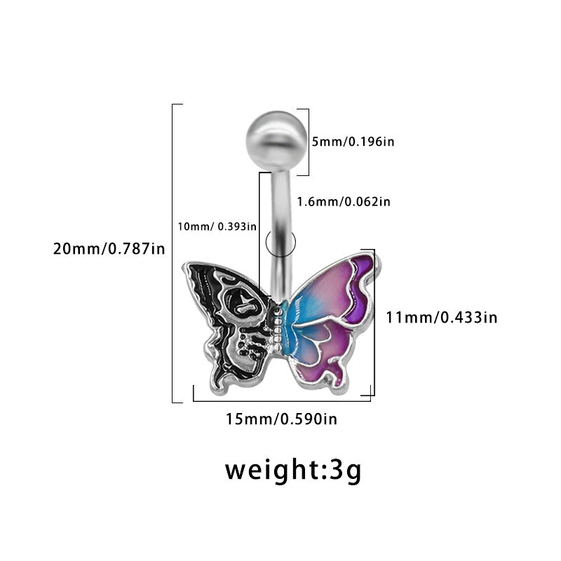 Butterfly Belly Button Ring 316 Stainless Steel with Rhinestones and Resin Inlay