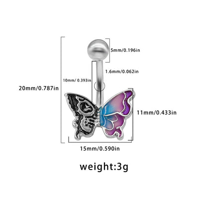 Butterfly Belly Button Ring 316 Stainless Steel with Rhinestones and Resin Inlay