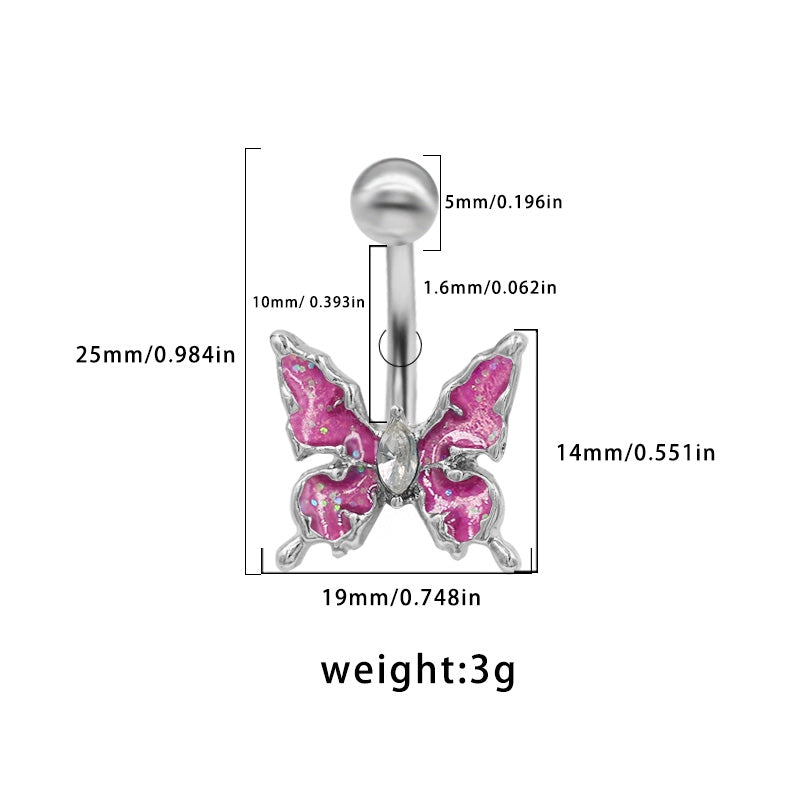 Butterfly Belly Button Ring 316 Stainless Steel with Rhinestones and Resin Inlay