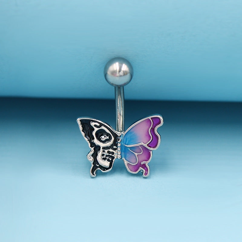 Butterfly Belly Button Ring 316 Stainless Steel with Rhinestones and Resin Inlay