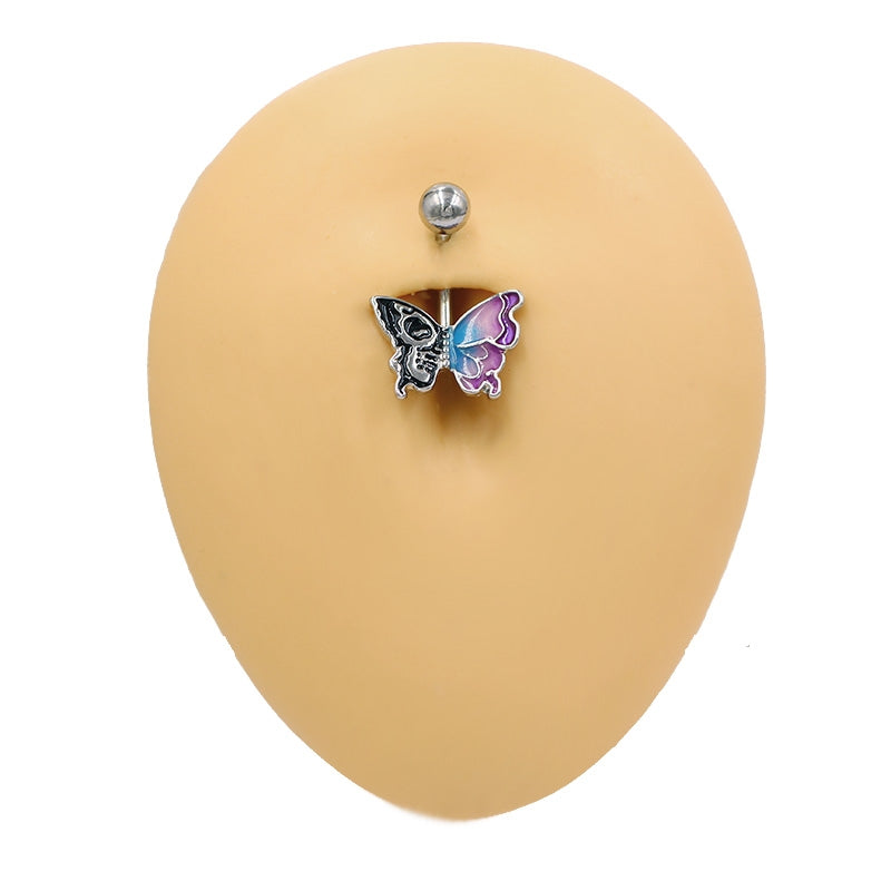 Butterfly Belly Button Ring 316 Stainless Steel with Rhinestones and Resin Inlay