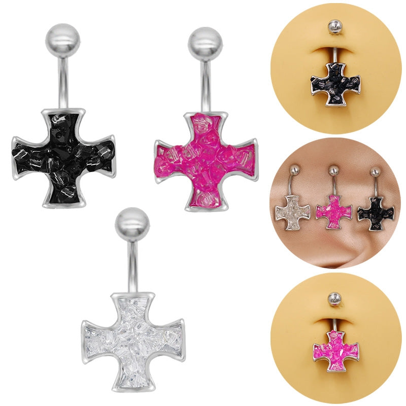 1 Piece Classic Cross Belly Ring 316 Stainless Steel White Gold Plated