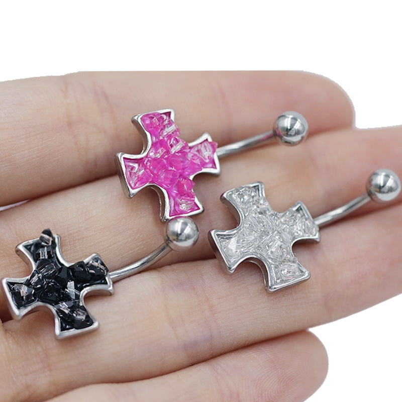 1 Piece Classic Cross Belly Ring 316 Stainless Steel White Gold Plated