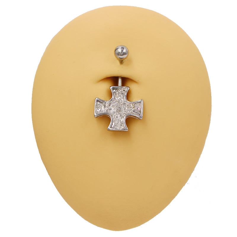 1 Piece Classic Cross Belly Ring 316 Stainless Steel White Gold Plated