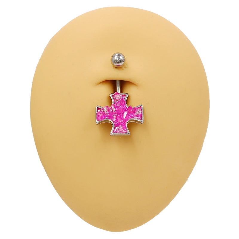 1 Piece Classic Cross Belly Ring 316 Stainless Steel White Gold Plated