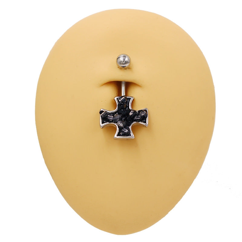 1 Piece Classic Cross Belly Ring 316 Stainless Steel White Gold Plated