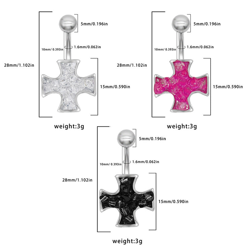 1 Piece Classic Cross Belly Ring 316 Stainless Steel White Gold Plated